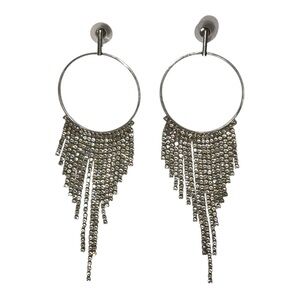 Silver Hoop Fringe Crystal Drop Earrings- Perfect for Prom or formal affair